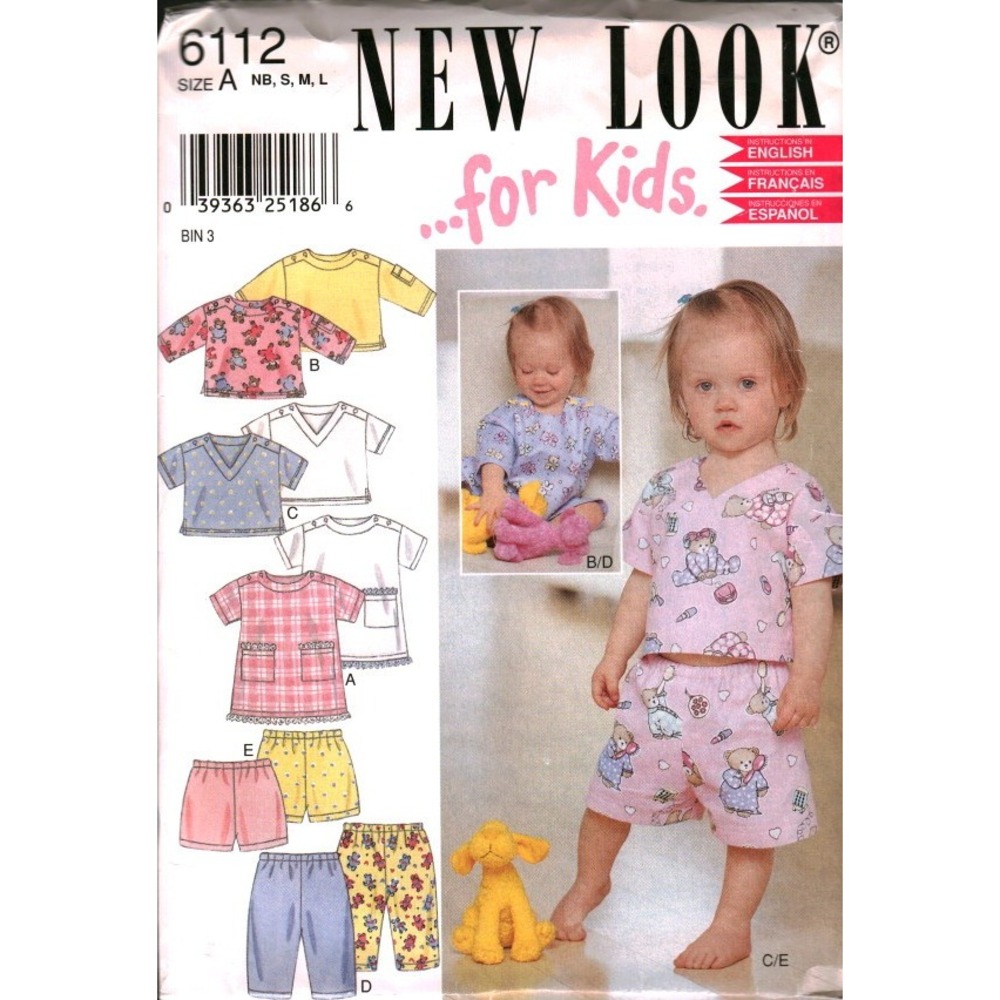 New Look 6112 Kids Sewing Pattern Infant Toddler Tops Shorts Pants Size NB-S